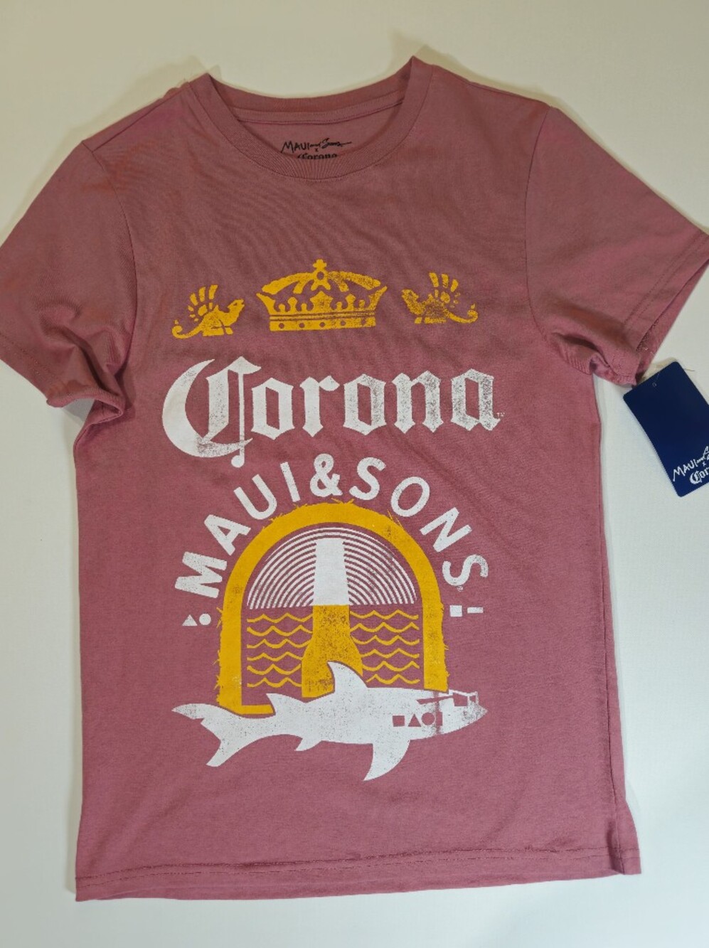 NWT Corona T-shirt Mens Small Mauve Pink Maui And Sons Graphic Beer Tee